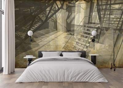 floor. modern industrial interior, stairs, clean space in indust Wall mural