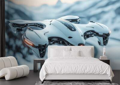 High-Tech Drone Car: Futuristic Aerial Vehicle in Action, Captivating Blur Background, Ultra-Realistic Cinematic Experience Wall mural