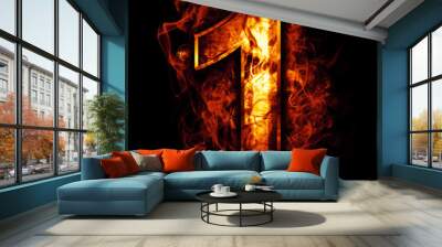 one, illustration of  number with chrome effects and red fire on Wall mural