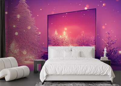 television with Christmas landscape in decorative scene with Christmas tree and gifts. background for christmas advertising Wall mural