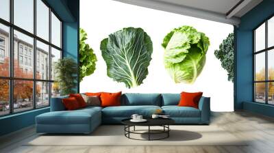 Fresh Green Vegetables   Lettuce, Cabbage and Kale Isolated on Black Background, Cabbage and Kale Isolated on B Wall mural