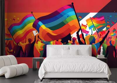 LGBTQ pride colours art illustration flat 2d. AI-Generated Wall mural