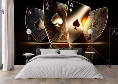 Luxurious playing card on the table with dark background. Generative AI Wall mural