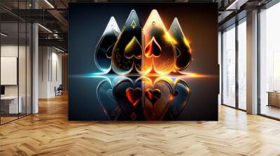 Luxurious playing card on the table with dark background. Generative AI Wall mural