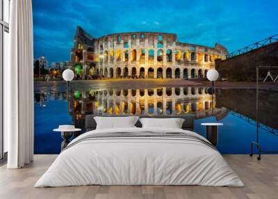 Roman Coliseum mirrored in the water in the blue hour Wall mural