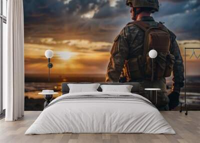 soldier with rifle, beach, american Wall mural