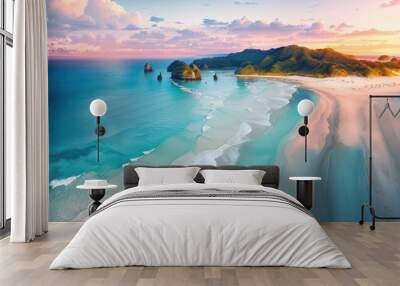 Tropical beach with ocean on background. Generative AI Wall mural