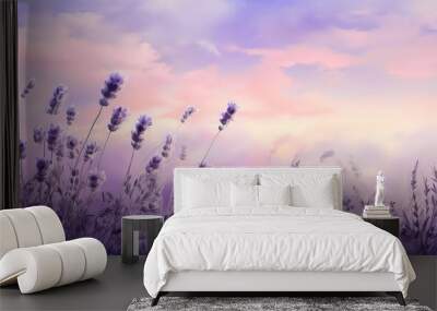 A digital artwork that blends a photograph of a field of lavender with a dreamy, ethereal filter. (Generative AI)	 Wall mural