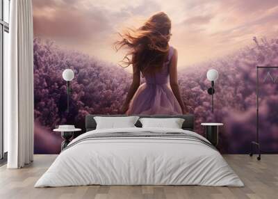 An artwork that blends a photograph of a field of lavender with a dreamy, ethereal filter.  (Generative AI) Wall mural