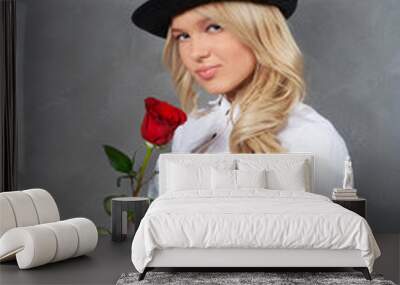 beautiful young blonde girl with roses Wall mural