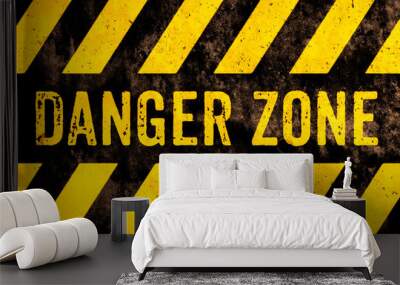 danger zone warning sign text with yellow and black stripes painted over concrete wall surface facad Wall mural