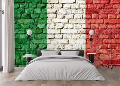 Italy national flag painted on a brick wall with the traditional green, white and red colors. Concept image for Italy and the Italian language, culture, food and people. Wall mural