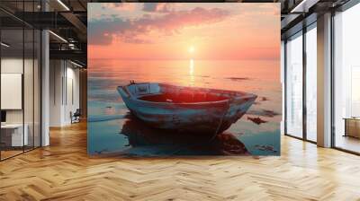 An old boat at sunset. Wall mural