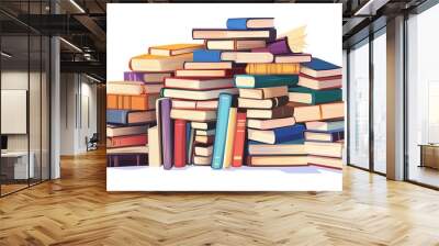 Tall stacks and heaps of books. A vector illustration featuring school library books, student textbooks, dictionaries, and encyclopedias piled up. Collections of bestsellers from bookstores Wall mural