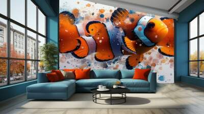 Clownfish watercolor painting with background Wall mural