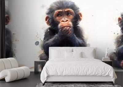 Cute gorilla watercolor painting with background Wall mural