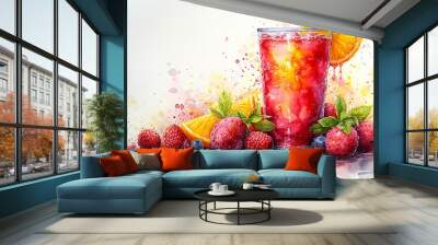 Fruit juice watercolor painting Wall mural