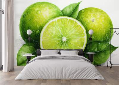 Lime fruit watercolor painting Wall mural