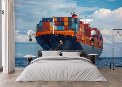 A cargo ship transporting containers at sea Wall mural