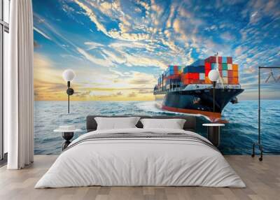 A cargo ship transporting containers at sea Wall mural