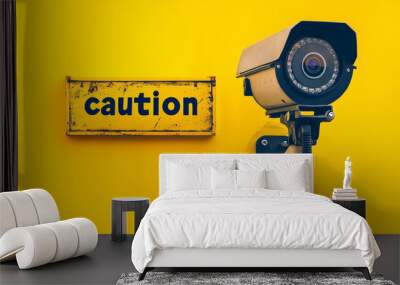 observation camera for video surveillance with warning sign 