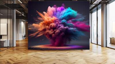 background with space, Holi powder exploding in the air, Ai generated image Wall mural