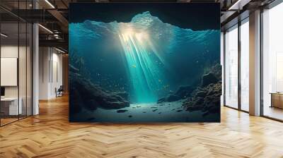 Fantasy underwater seascape isolated with sunlight, clean and minimalist background, Ai generated image Wall mural