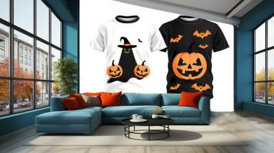 halloween illustration of a t shirt white black orange print t shirt halloween pumpkin and ghost on transparent background Wall mural