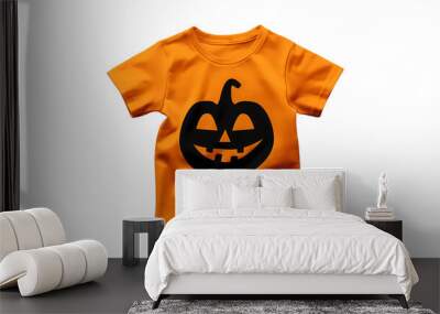 halloween orange t shirt with black pumpkins on transparent background  Wall mural