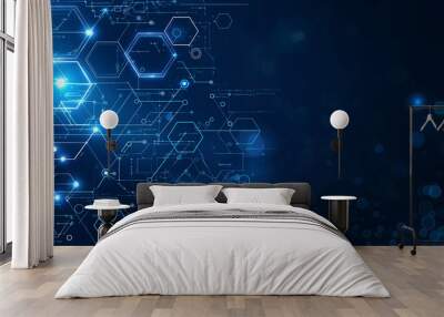 illustration of a white digital technology background with hexagons Wall mural