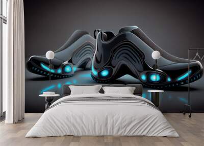 Techno wireless smart shoes of the future, 3d render of a pair of shoes, Ai generated image  Wall mural