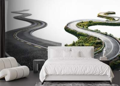 3d road, Curved road with white markings. Winding highway isolated on transparent background. png Asphalt highway. clipping path Wall mural