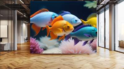 Colorful School of Fish Swimming Deep Below. Wall mural