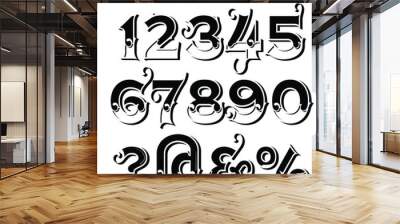 vector set of acrylic or calligraphy ink numbers. ABC for your design, brush lettering, Numbers written with a brush. Hand drawn Numbers. Watercolor vector. Grunge design elements, Grungy painted obje Wall mural