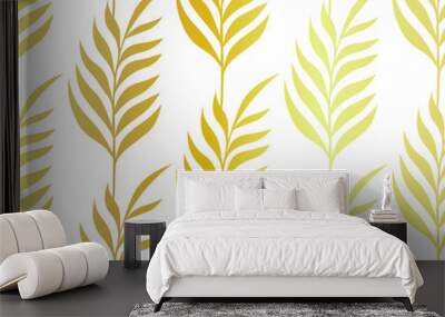 Golden and white leaves pattern on black background/ Seamless vector gold gradient wallpaper with chaotic tropical leaves Wall mural