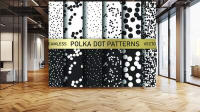 Set of chaotic polka dots patterns. Graphic stylish seamless vector backgrounds. Collection of classic black and white patterns for fabric, textile, wrapping etc.	 Wall mural