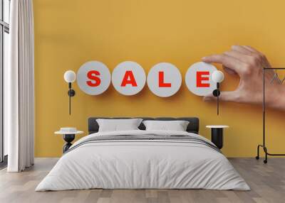 Paper mugs with the inscription: sale. Announcement of seasonal sales Wall mural