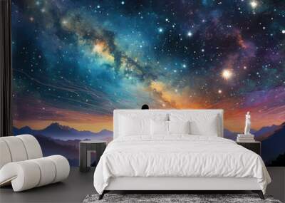 meditiation in sileut with outer space cosmic environment background Wall mural