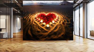 burning heart on the beach Wall mural