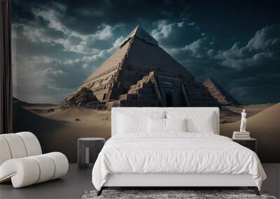 Ancient Egyptian Pyramids and Egyptian Culture with Statues and Mystery made by Generative AI Wall mural