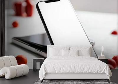 Modern Smartphone Mockup on a Minimalist Table Wall mural