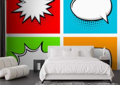 Retro empty comic bubbles and elements set with colorful halftone  Wall mural