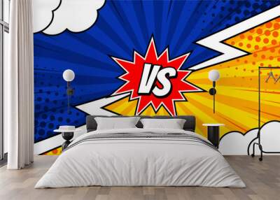 Versus comic frame. Vs comics book clash frames on halftone stripes background vector template. Wall mural