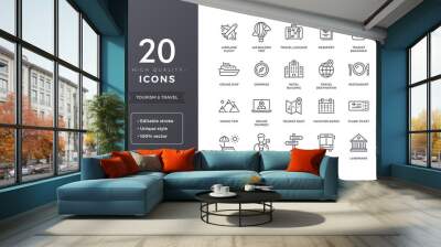 Travel Line Icons Wall mural