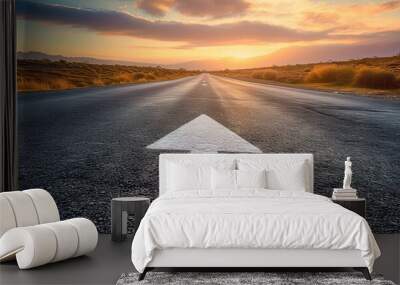 asphalt road with white paint arrow means keep forward. Never loose. Wall mural