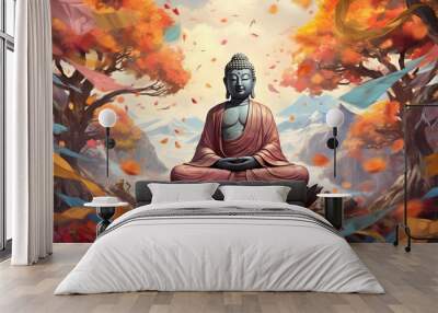 Buddha Statue beautiful background wallpaper design, Buddism, Buddist Asian, religion, Generative AI Wall mural