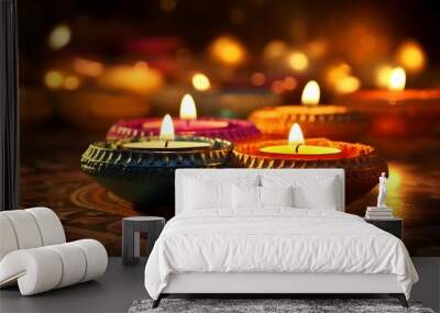 Diwali lights celebration background, hindu festival, india, diya lamp Wall mural