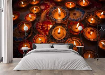 Diwali lights celebration background, hindu festival, india, diya lamp Wall mural