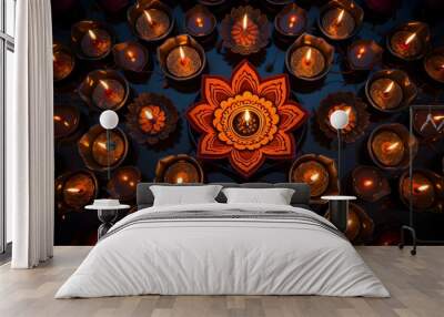 Diwali lights celebration background, hindu festival, india, diya lamp Wall mural