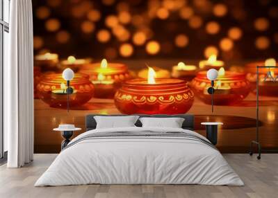 Diwali lights celebration background, hindu festival, india, diya lamp Wall mural